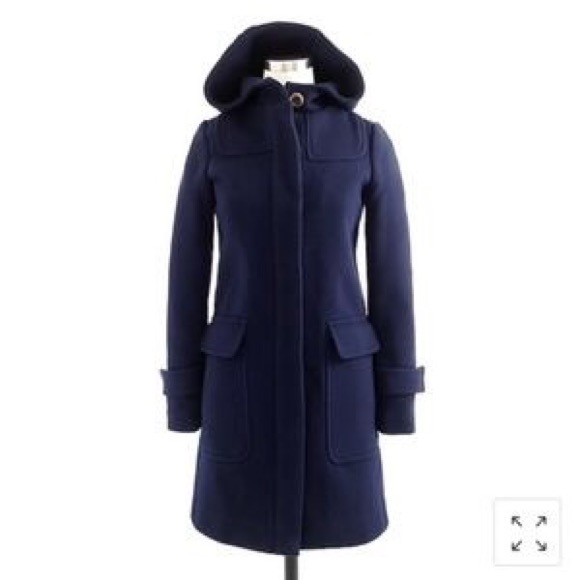 J. Crew Wool Thinsulate Stadium Duffle Coat, Navy, 0 Petite - Picture 1 of 9